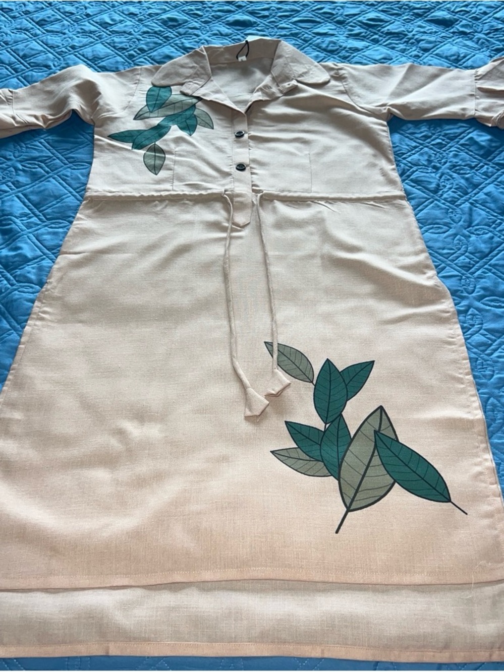 Beige Leaf-Print Shirt Dress - Women